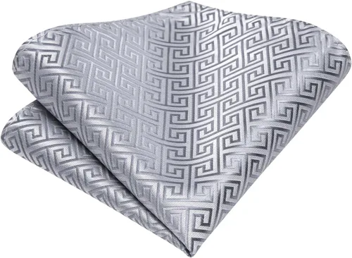 Vista 180 de Hi-Tie Corbata clásica de cachemira para hombre con pañuelo y gemelos a cuadros
