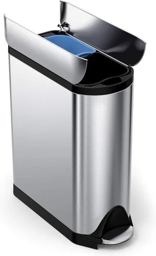 Vista 11 de Simplehuman - Cubo de basura para baño con tapa abatible de 10 litros / 2.6 galones, acero inoxidable cepillado con borde negro