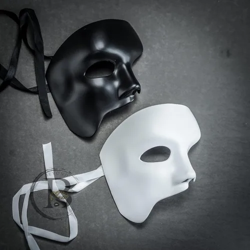 Vista 2 de Máscara fantasma para hombre, bola de máscaras de medio ojo, máscaras de bricolaje, fiestas, Halloween, cosplay, disfraces, máscaras de fiesta