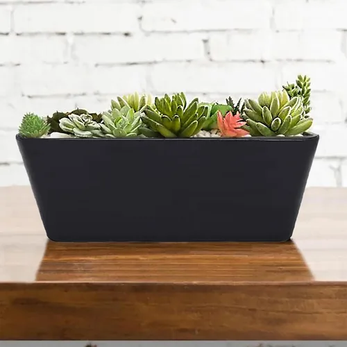 Vista 4 de Maceta de bambú con riego automático de 16 pulgadas, maceta rectangular ecológica para interiores y exteriores, maceta de bambú sostenible con Negro