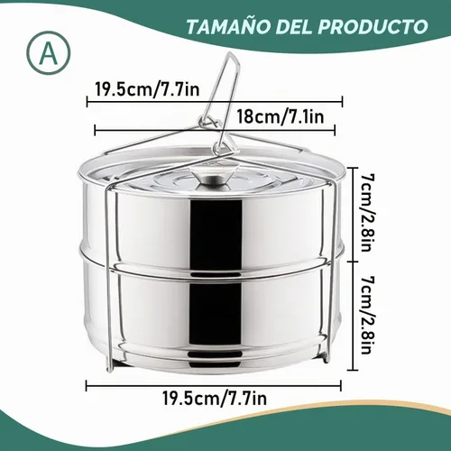 Vista 2 de Insertos apilables de acero inoxidable, juego de insertos de vapor de 2 niveles de 6 cuartos con asas para ollas instantáneas y ollas a presión