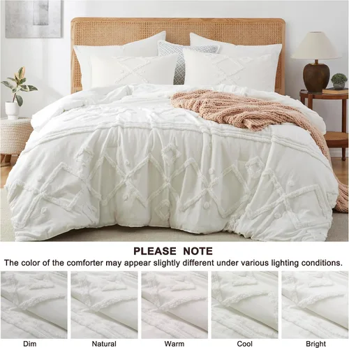 Vista 12 de Oli Anderson Juego de Edredón Beige Queen Acolchado Juego de Ropa de Cama Queen 3 Piezas, Edredón Boho Shabby Chic con 2 Fundas de Almohada