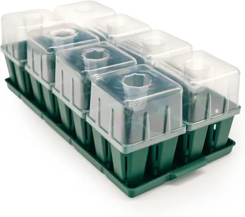 Vista 3 de Vego garden Seedling Suite Products, paquete de 8 bandejas de plántulas jumbo con tapas de bandeja de plántulas y bandejas de riego inferiores de 10