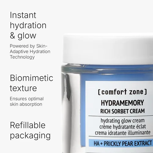 Vista 3 de Zona de confort - Crema de sorbete rica en Hydramemory Crema hidratante brillante para una piel hidratada, firme y radiante de larga duración