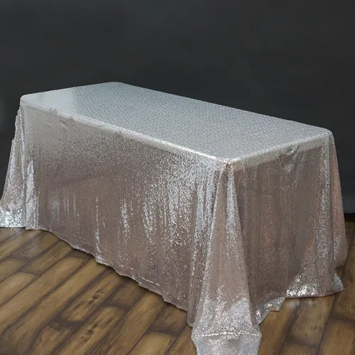 Vista 10 de Tableclothsfactory Luxury Collection Duchess - Mantel rectangular de lentejuelas, 60 x 126 pulgadas, color plateado