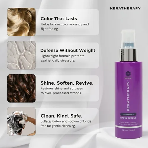 Vista 6 de KERATHERAPY Spray de brillo rápido con infusión de queratina para protección térmica del cabello, 4.2 onzas líquidas, 4.2 fl oz – Spray reparador