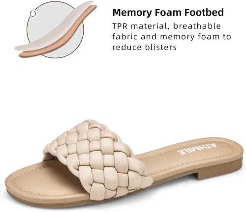 Vista 3 de ATHMILE Braided Womens Sandals Round Open Toe Fashion Slide Sandals Women Dressy Summer Flat Beach Size 6-11