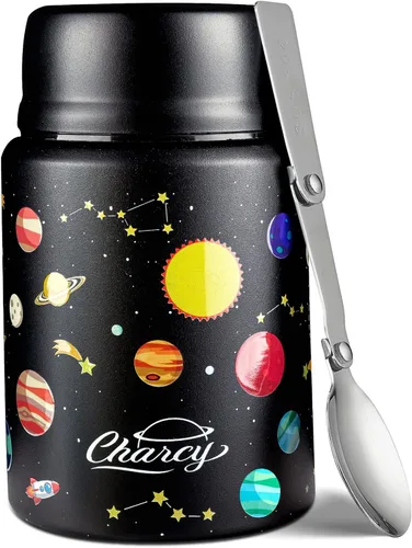 Vista 9 de Charcy Termo de 17oz para alimentos calientes, sopa termo contenedor de alimentos para lonchera con cuchara plegable ZB - Negro