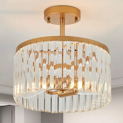 Vista 6 de Moderna lámpara de techo de cristal semiempotrada negra de 12" para comedor, candelabro pequeño de lujo glamoroso de 2 luces para dormitorio