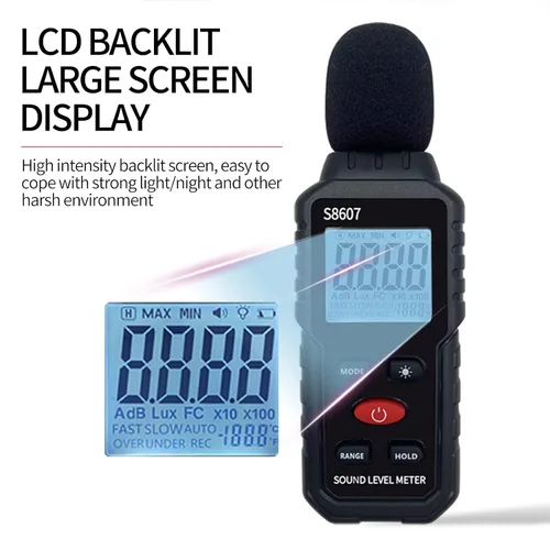 Vista 5 de Medidor Digital de Nivel de Sonido, Medidor de Sonido para Aula, Hogar, Calle, Medidor de 30-130dBA dB para Medir Ruido, Lector de Decibelios