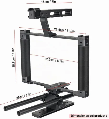 Vista 7 de Jaula de extensión de estabilizador de cámara DSLR de aleación de aluminio universal para soporte de micrófono, monitor, luz, kit de video