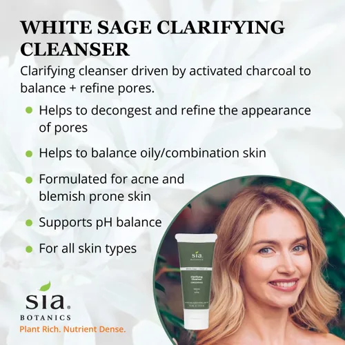 Vista 4 de Sia Botanics Limpiador facial aclarador (tubo ecológico de 2.5 onzas), lavado facial con salvia blanca, carbón activado, árbol de té, natural