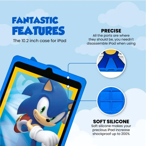 Vista 3 de Funda Trasera de Silicona Sonic The Hedgehog Compatible con iPad de 9ª/8ª/7ª Generación (2021/2020/2019), Funda Protectora Antideslizante de Goma