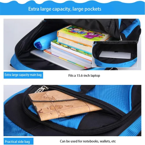 Vista 6 de KUJIAPIN Mochila para estudiantes con bloqueo de color Deportes Mochila para niños Mochila de escuela mediasecundaria Mochila escolar primaria