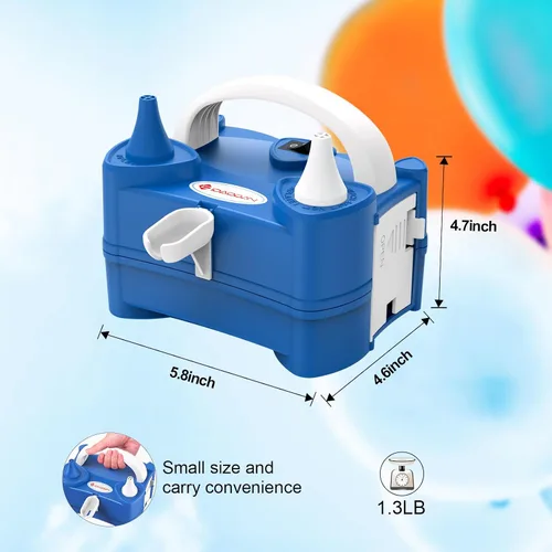 Vista 5 de IDAODAN Bomba eléctrica de globo de aire portátil de doble boquilla de 110 V 600 W, inflador eléctrico de globos para decoración de fiestas de niños