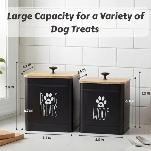 Vista 2 de PERFNIQUE Recipiente para golosinas para perros, juego de 2 tarros herméticos para golosinas para perros, tarro de galletas para encimera de cocina