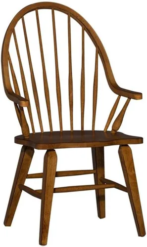 Vista 9 de Pemberly Row Silla tradicional Windsor con brazos, construcción de madera de caucho y chapa de roble, acabado marrón oscuro y negro, 40.75 pulgadas