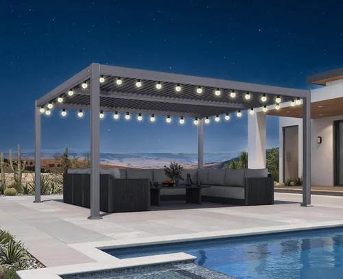 Vista 19 de Pérgola PURPLE LEAF con listones de 8 x 10 pies para exteriores con sistema de drenaje