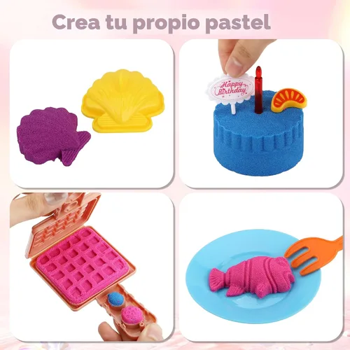 Vista 5 de YIDESTARS Kit de juego sensorial: juguete de arte de arena y helado, 4 libras de arena colorida, moldes, herramientas, caja de arena con tapa