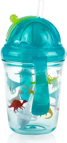 Vista 3 de Nuby Tritan - Taza estampada con asa doble con popote con 360 hilos, sin derrames, los colores pueden variar