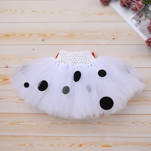 Vista 5 de IMEKIS Mameluco con estampado de huellas de patas, falda tutú + diadema de orejas de perro, disfraz de Halloween y cosplay