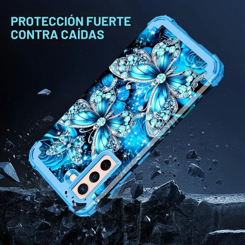 Vista 5 de Casetego Funda compatible con Galaxy S21 5G, tres capas, resistente, a prueba de golpes, protección completa, policarbonato duro y TPU suave