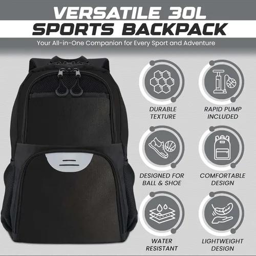 Vista 4 de Bolsa deportiva de fútbol y baloncesto con bomba de pelota - Mochila de baloncesto con compartimento separado para pelota y portazapatos, bolsa