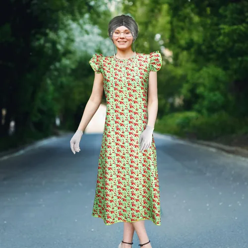 Vista 7 de Yingzhao 20 piezas de disfraz de anciana de Halloween para abuela, peluca de abuelita, vestido de tatuajes antiarrugas con rodillos, gafas de caña