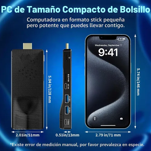 Vista 7 de Mini PC Stick Sin Ventilador, Celeron J4105, 8 GB de RAM 128 GB de Almacenamiento, Micro Computadora Stick Soporta 4K 60HZ HDMI, USB PD3.0, Gigabit
