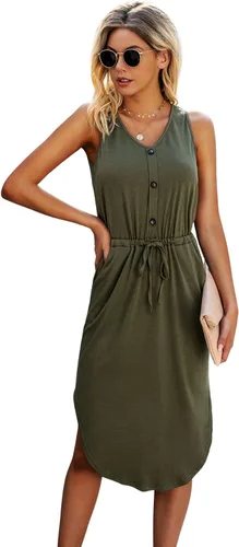 Vista 4 de SweatyRocks Vestido midi sin mangas con cintura ajustable y bolsillo para mujer
