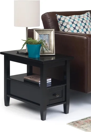 Vista 5 de SIMPLIHOME - Mesa lateral estrecha rectangular Warm Shaker, de madera maciza, de 14 pulgadas de ancho, estilo transicional, color negro, para sala