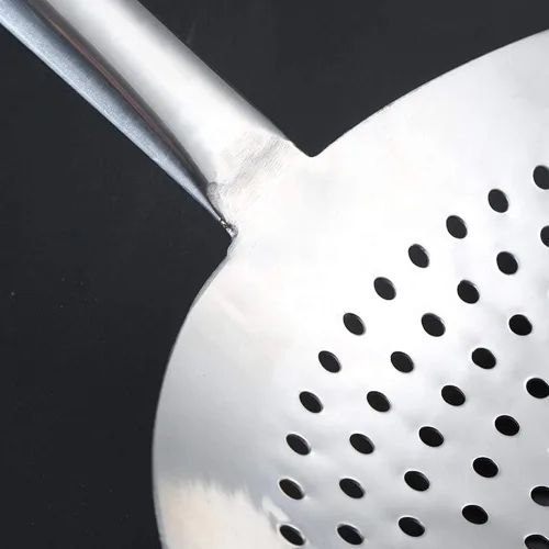 Vista 3 de Cuchara para desnatar, colador de acero inoxidable 304, desnatador redondo de acero inoxidable para freidora de cocina, pasta, espaguetis, fideos