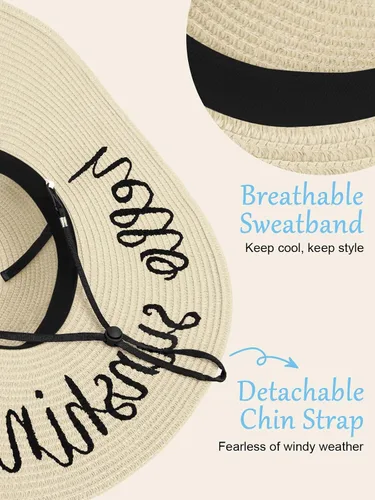 Vista 2 de Sombreros de sol para mujer, sombrero de playa de paja de ala ancha de Beige claro