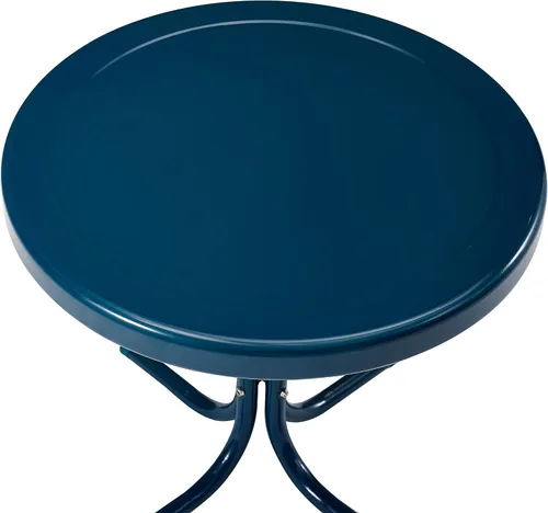 Vista 10 de Crosley Furniture Bates - Juego de 3 sillas y mesa auxiliar para exteriores de metal retro, juego de conversación para patio, color azul marino