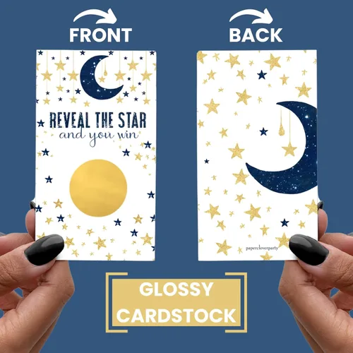Vista 4 de Paper Clever Party Twinkle Little Star Boy Baby Shower - Tarjetas de juego para rascar – tema azul y dorado – 30 premios de actividad para invitados