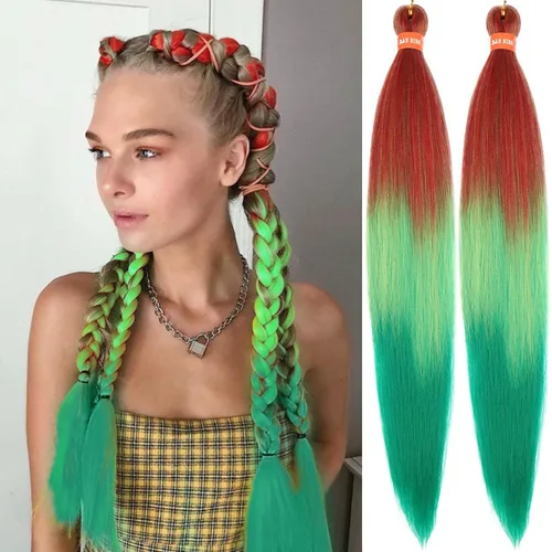 Vista 35 de Cabello trenzado preestirado ombré, extensiones de cabello trenzado sedoso, sin picazón, trenzas de cabello trenzado de ganchillo con textura Yaki