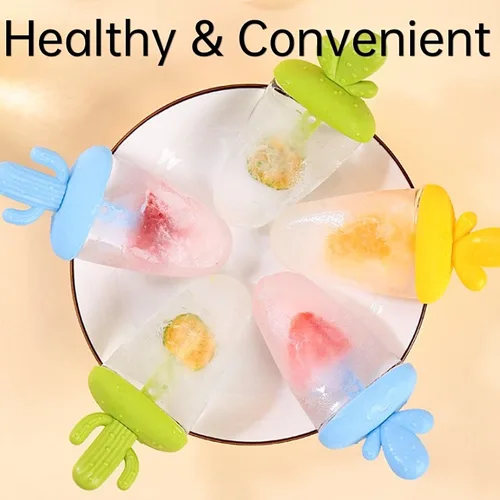 Vista 4 de AuraGlor Juego de moldes para paletas de cactus, moldes familiares para hacer helados, accesorios de cocina congelados, fácil liberación, saludable