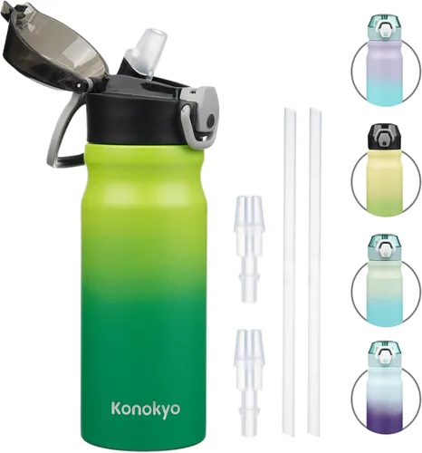 Vista 18 de Konokyo Botella de agua aislada de 22 onzas con pajilla, asa de transporte, verde militar