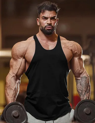 Vista 2 de Babioboa Camisetas sin mangas para hombre, paquete de 3 camisetas sin mangas para entrenamiento de gimnasio, espalda en Y, culturismo