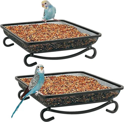 Vista 8 de MIXXIDEA Bandeja de comedero para pájaros de tierra, bandeja de malla de malla de metal para comederos de pájaros, gran decoración atractiva