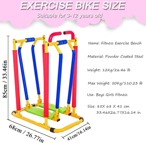 Vista 5 de Caminadora para niños para ejercicio de fitness, juguete de ejercicio divertido ajustable para niños, equipo de fitness para interiores