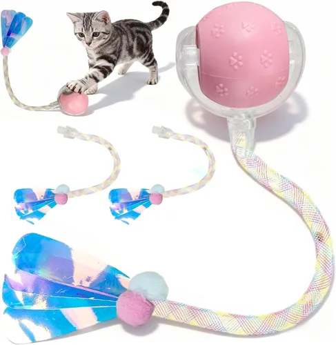 Vista 15 de Rocfish Juguetes interactivos para gatos de interior, bola de persecución automática inteligente para gatos (Naranja-N) Smart Automatic Cat Chase