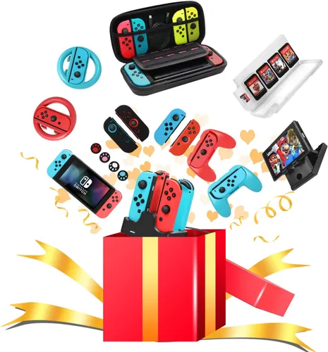 Vista 9 de Paquete de accesorios para Nintendo Switch kit con funda de transporte protector de pantalla base de carga soporte de juego compacto funda