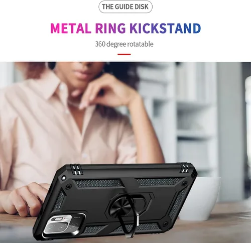 Vista 3 de Funda para Mi para Poco M3 Pro/para Redmi Note 10T 5G con protector de pantalla de vidrio templado, [grado militar] Soporte de anillo magnético