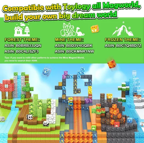 Vista 3 de Bloques Magnéticos - Construye Mundo Magnético de Mina Juguetes de Panda Dinosaurio para Niños Juegos, Juegos Sensoriales Educativos STEM para Niños