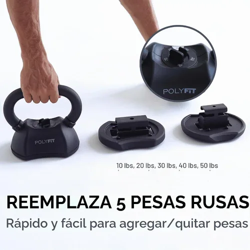 Vista 2 de Polyfit Adjustable Kettlebell Set - 5-in-1 Weights for Home Gym 5-in-1 adjustable weight design, 30/40/50 lb options, non-slip grip, cast iron