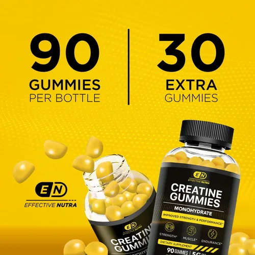 Vista 4 de Effective Nutra Gomitas de monohidrato de creatina, 0.04 oz de creatina por gomita, suplemento vegano para músculos y fuerza para hombres y mujeres