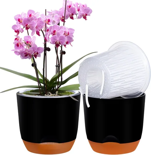 Vista 9 de QCQHDU 2 Pack 5.7 Inch Orchid Pots with Holes for Repotting, Double-Layer and Self Watering Orchid Pot with Good Air Circulation Verde