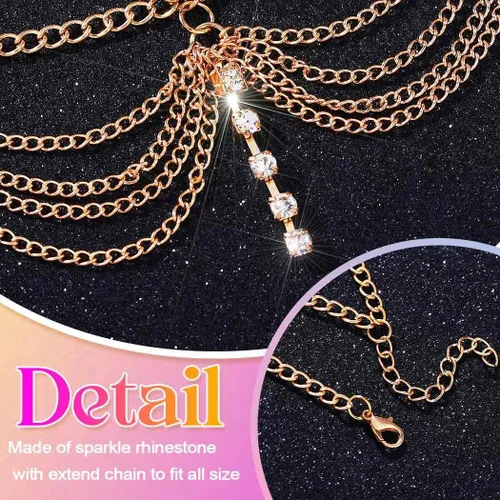 Vista 4 de Gortin - Cadena de cabeza de joyería con rines de oro, diadema para el cabello, cadena de cabello para boda, accesorio para el cabello para mujeres