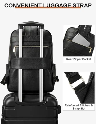 Vista 6 de BOSTANTEN Mochila para portátil de 15.6 pulgadas de cuero genuino para mujer, mochila informal para universidad, bolsa de viaje